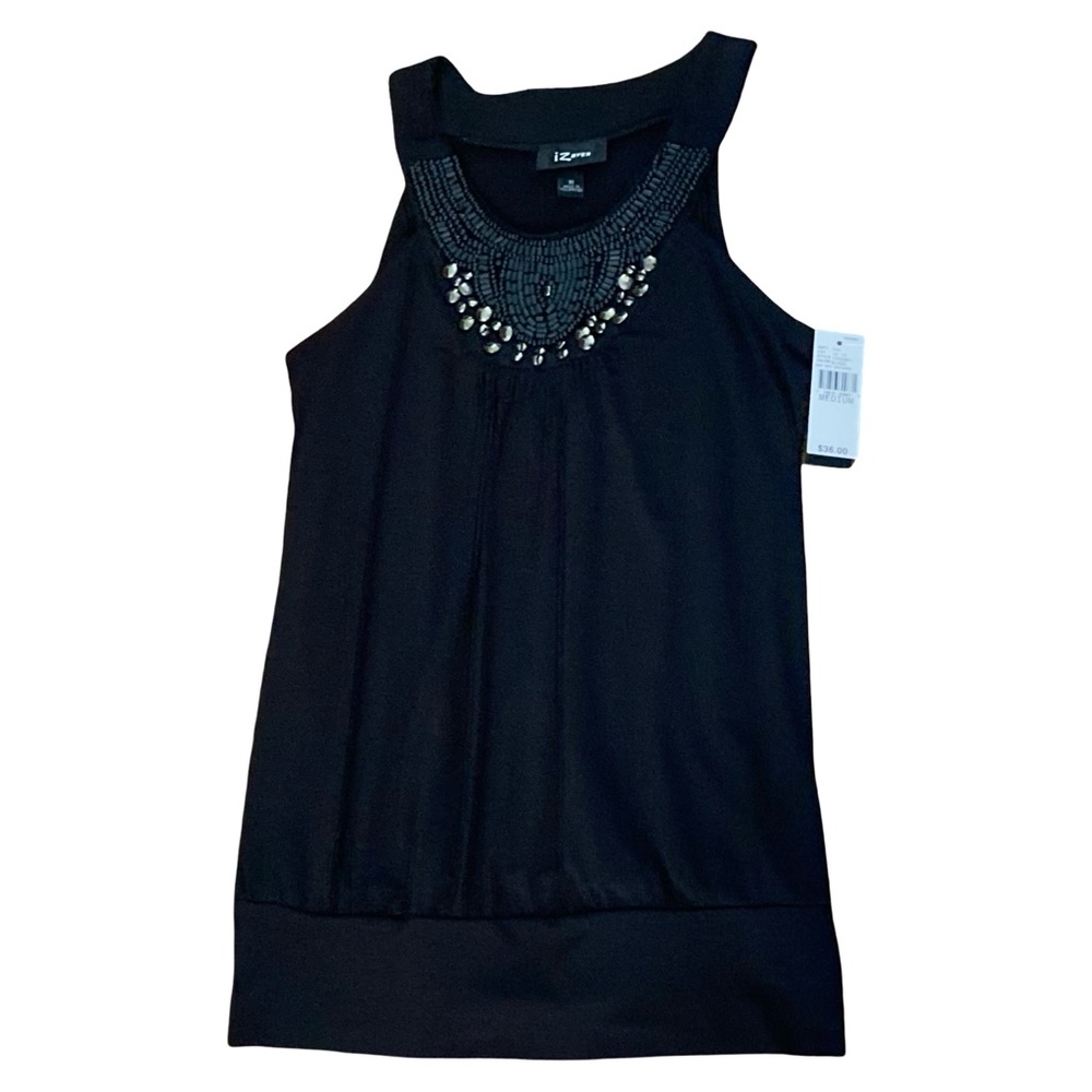 New With Tags IZ Byer Black Tank Top with Beaded Neckline Size M